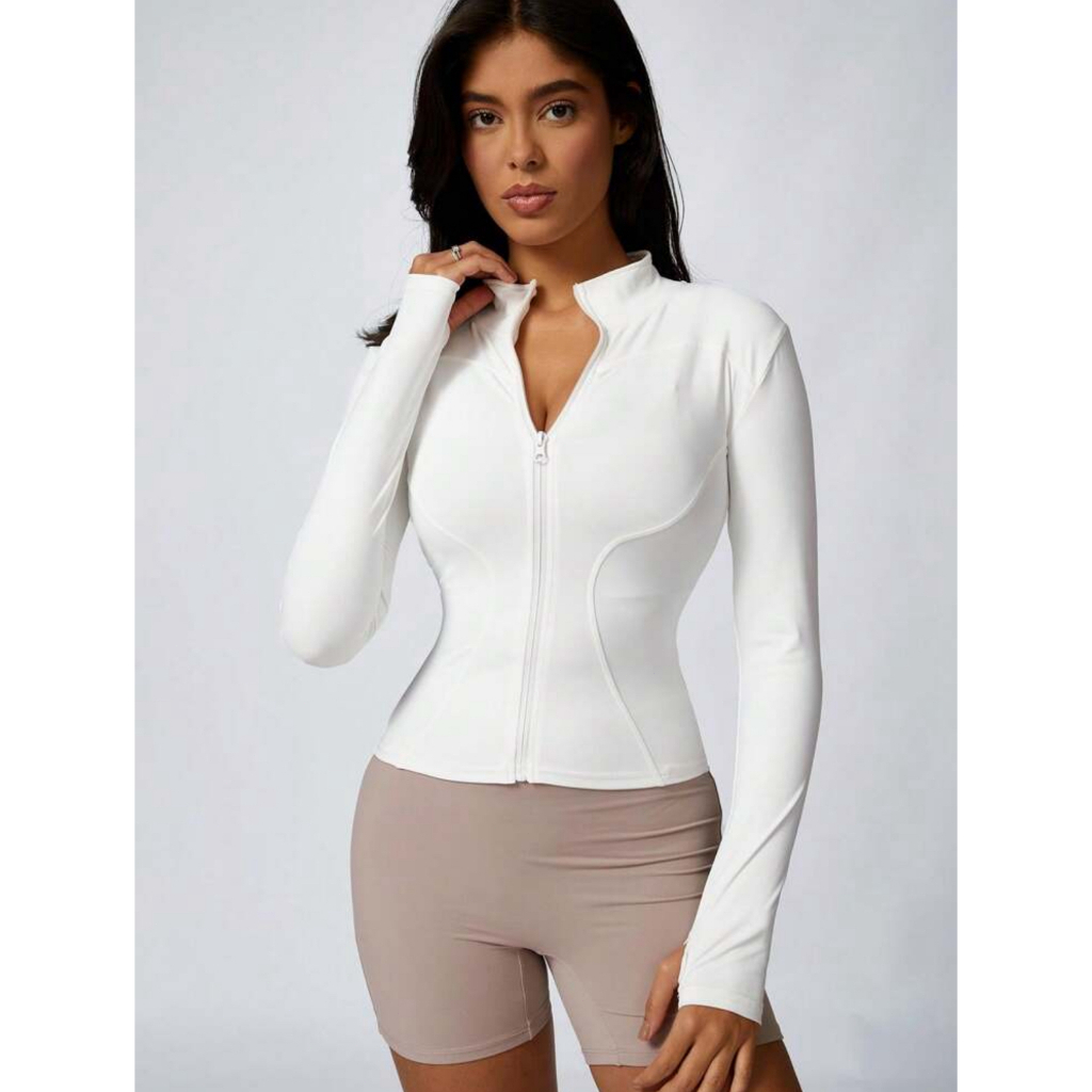 🔥【เตรียมส่ง】🔥(Yoga)ผู้หญิงสีทึบรูนิ้วหัวแม่มือแขนยาวกีฬาซิปแน่นกระชับสลิมมิ่งแจ็คเก็ตโยคะกีฬาแจ็คเก็ต - รูปที่ 6