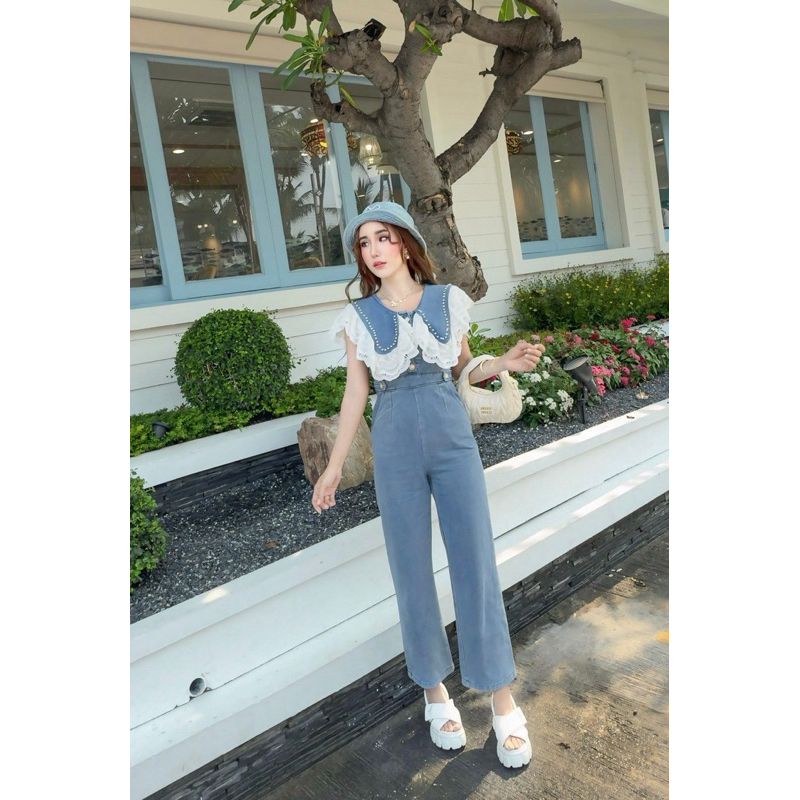 Set สูท3ชิ้น เสื้อสายเดี่ยวสีขาว แมตเสื้อเบลเซอร์แขนสั้นกระดุมไม้ แมตกางเกงขาสั้น