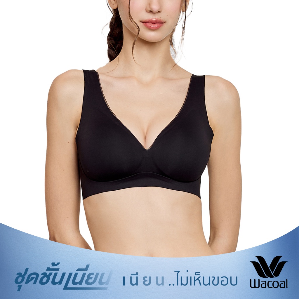 Wacoal ชุดชั้นเนียน บราไร้โครง Smart Size ฟองน้ำบาง รุ่น WB3Y34 สีดำ (BL)