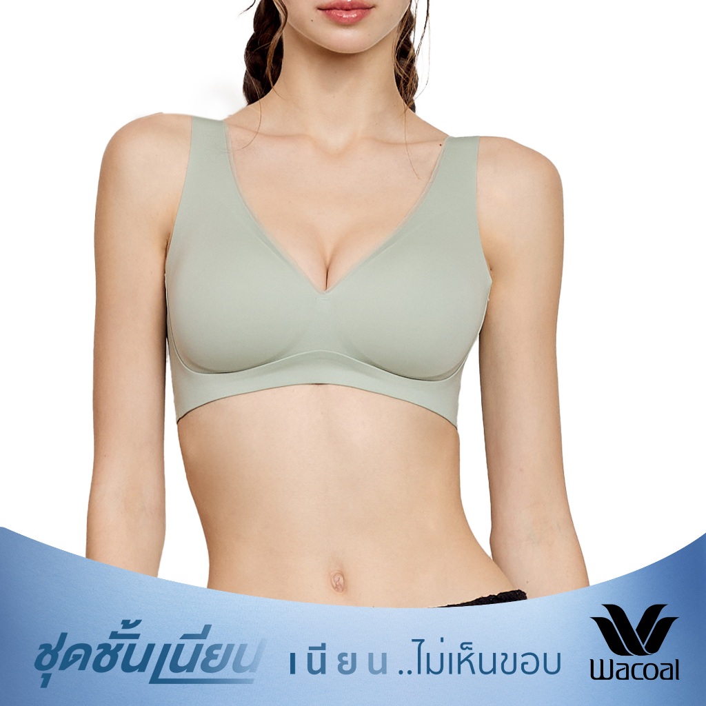 Wacoal ชุดชั้นเนียน บราไร้โครง Smart Size ฟองน้ำบาง รุ่น WB3Y34 สีเขียว (GR)