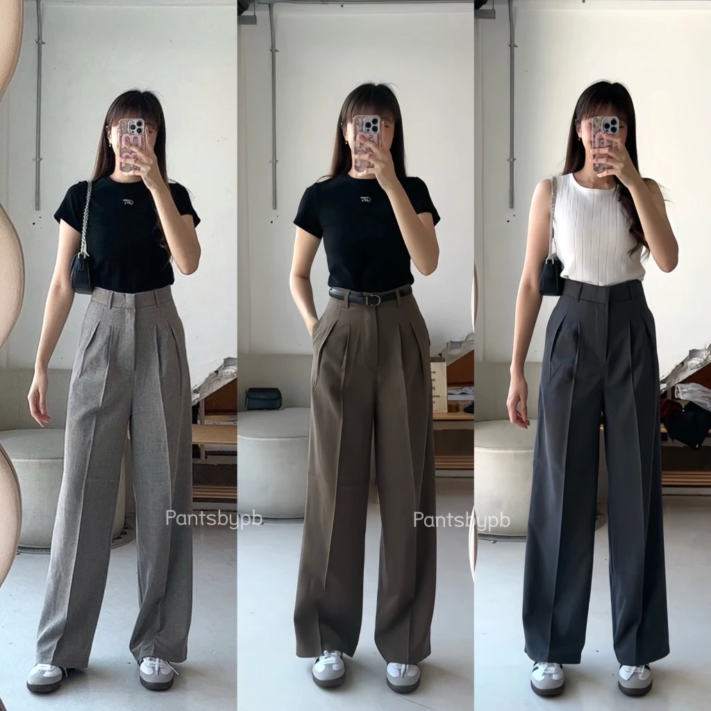 🚀ส่งด่วน | Bloom Pants กางเกงกระบอกใหญ่ แต่งจีบ ผ้าสโนว์สลาฟ ยาว 41 นิ้ว