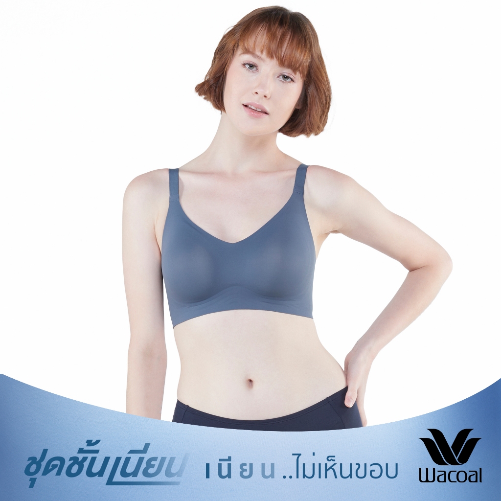 Wacoal ชุดชั้นเนียน บราไร้โครง Smart Size เสริมฟองน้ำ รุ่น WB3Y28 สีน้ำเงิน (BU)