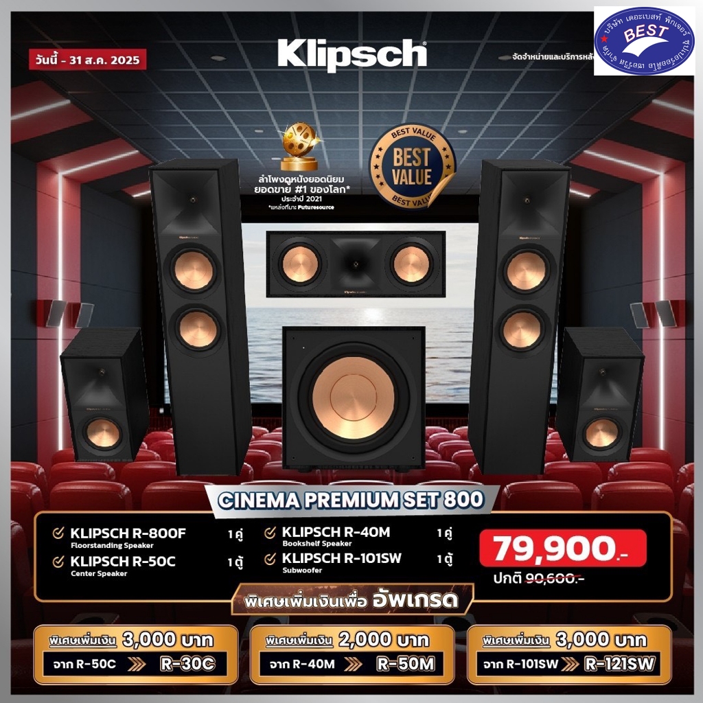 Klipsch R-800F R-50C R-40M R-101SW 5.1 channel speaker set