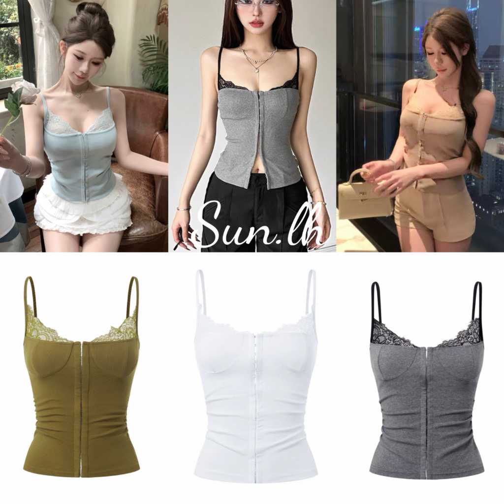 SUN🛍️ พร้อมส่ง 🛍️2026 เสื้อกั๊กลำลองสไตล์ใหม่เชือกแขวนคอดูทินเนอร์ลูกไม้ฤดูร้อนสไตล์ถนนอเนกประสงค์