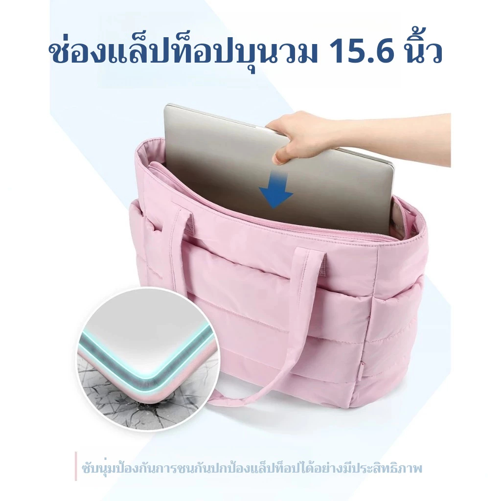 สไตล์เกาหลี สุภาพสตรีกระเป๋าสะพายขนาดใหญ่ Tote Bag สําหรับผู้หญิง กระเป๋าเมฆสบาย ๆ สีทึบ สามารถวางบนกระเป๋าเดินทาง