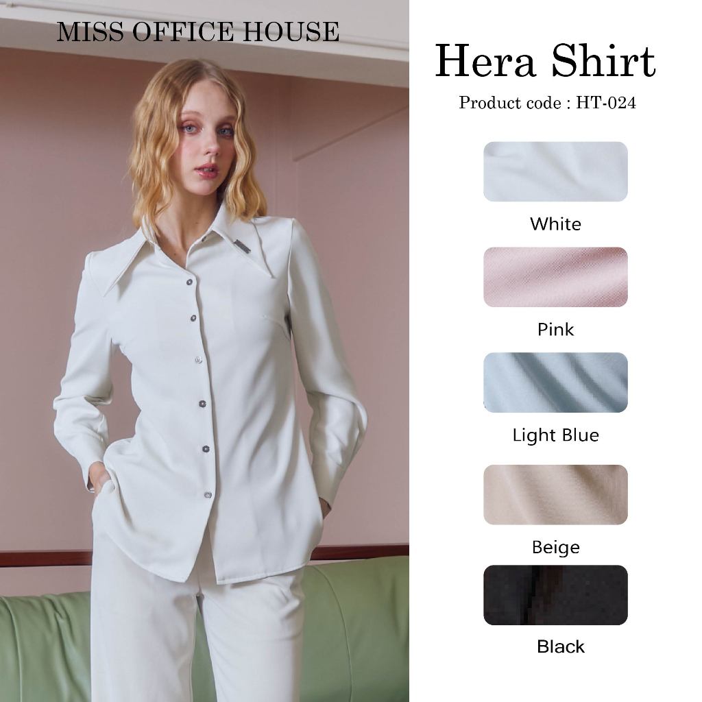 Miss office house Hera Shirt เชิ้ตปกแหลมแต่งเพจเหล็ก (HT-024)