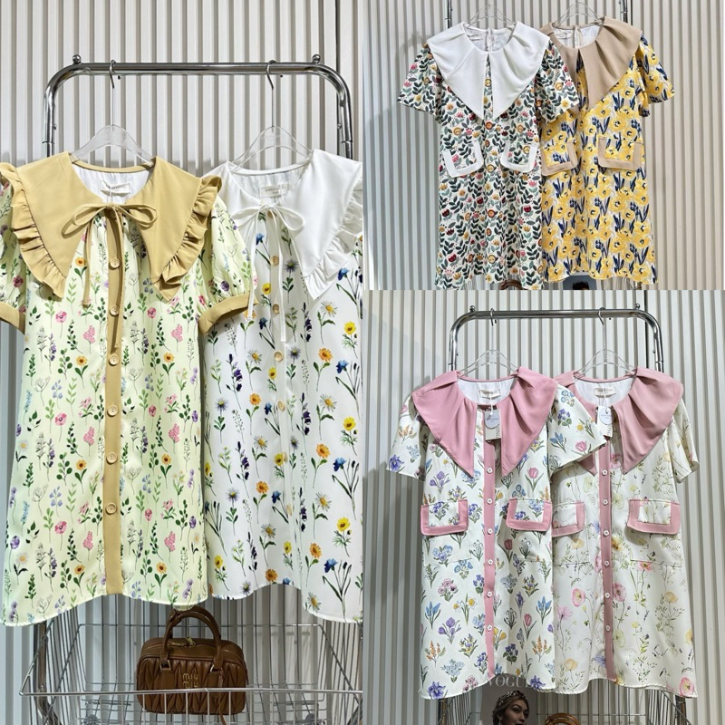 🌼🌼 มินิเดรสลายดอกไม้คอปกวีจับจีบ