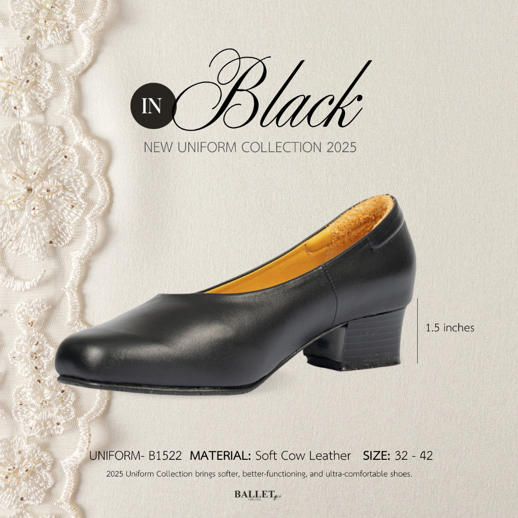 Ballet Shoes Original - รองเท้าคัทชูหนังแท้ Uniform รุ่น B1522 (ส้นสูง 1.5 นิ้ว)