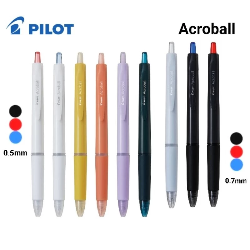 Pilot ปากกาลูกลื่น Acroball Clear #BAB ขนาด 0.5 มม. และ 0.7 มม. หมึกน้ำเงิน, แดง, ดำ (ราคาต่อ 1 ด้าม) เปลี่ยนไส้ได้