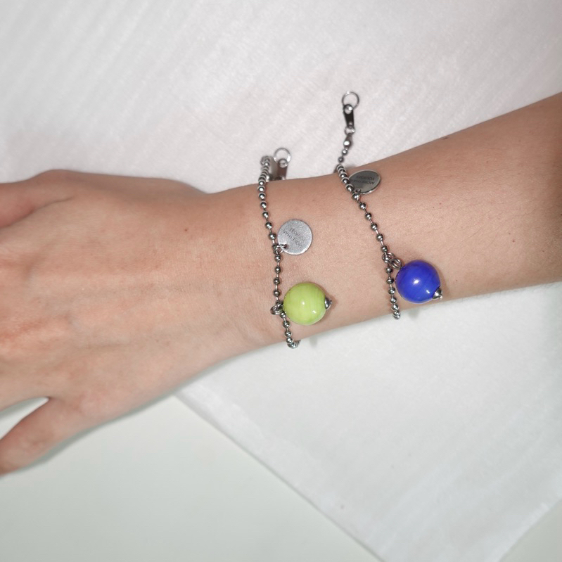 Morethanyoursee | Ball Bracelet สร้อยข้อมือสแตนเลสไข่ปลาสีเงินจี้ลูกปัดแก้วมูราโน่กลมงานแฮนด์เมด