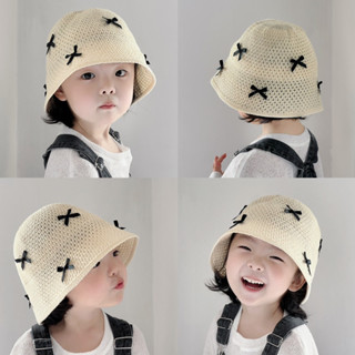 [มาใหม่] หมวกบักเก็ตถักแต่งโบ หมวกเด็กทรงโดม ระบายอากาศได้ดี…
