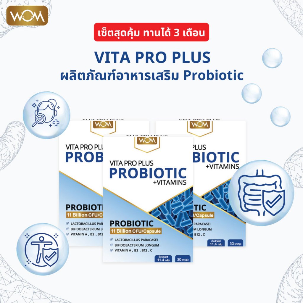 ( โปร 3 กล่อง ) WOM VITA PRO PLUS Probiotic โพรไบโอติก โปรไบโอติกส์ พรีไบโอติก โปรไบโอติก (ทานได้ 3 