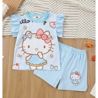 BB080 ชุดเด็ก ชุดแขนสั้นเด็ก ผ้านิ่มเด้ง เสื้อแขนสั้นพิมพ์ลายการ์ตูนน่ารัก แขนปีกนก
