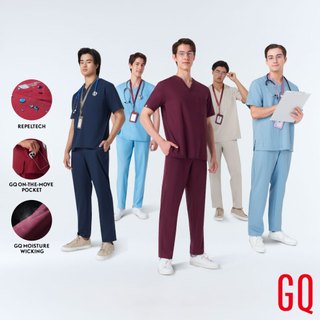 [ไม่ปักชื่อ] GQ Pro MED Men Scrub Premium Collection - เสื้อสครับผู้ชาย ผ้าสะท้อนน้ำ ใส่สบาย ยับยาก (ไม่ปักชื่อ)