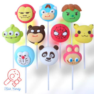 ขนม ขนมกินเล่น มาร์ชเมลโลว์เสียบไม้ รวมการ์ตูนHero 10 ชิ้น/แพค size M คละ (001)