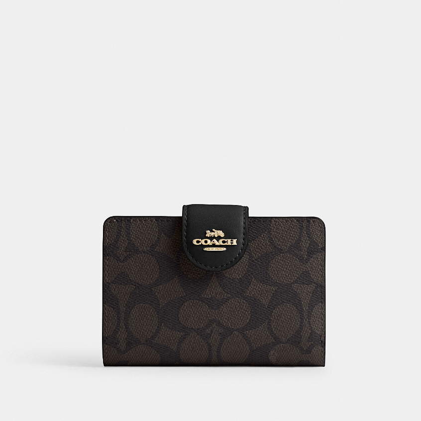 Coach CW786 Medium Corner Zip Wallet In Signature Canvas (IMXAQ) กระเป๋าสตางค์ผู้หญิง สี Im/Walnut/B