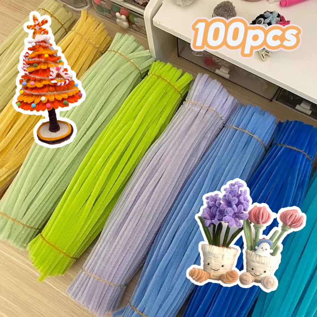 ลวดกำมะหยี่ DIY 100เส้น ทำดอกไม้ นุ่ม ดัดง่าย ลวดทำดอกไม้ ลวดกำมะหยี่ โมอานุย ขนฟู ทำดอกไม้ โมอานุย