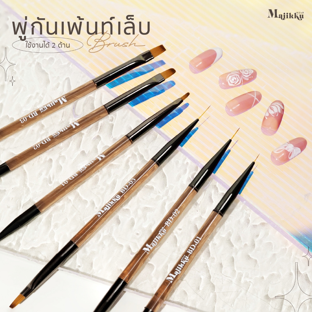 Majikku พู่กันเพ้นท์ ใช้งานได้ 2 ด้าน พู่กันปลายแหลม Nail Brush พู่กันทาสีเล็บ ตัดเส้น ใช้งานง่าย ไม่แตกง่าย