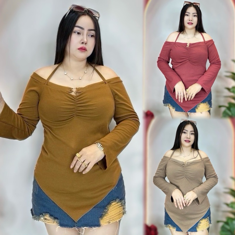 เสื้อสาวอวบ*ปอแฟชั่น*อก38-46 ยาว33 ส่วนที่ยาวสุด รุ่นคิมเบอร์รี่ชายแหลมแขนยาว