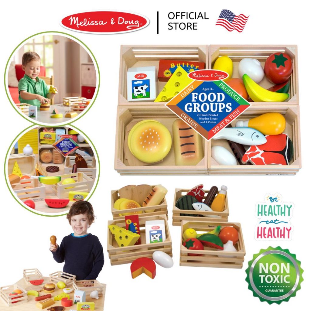 (ของแท้ USA) ของเล่นอาหารครบหมู่ ผักผลไม้ Wooden Food Groups Melissa & Doug ชุดหมู่อาหาร ทำครัว 271