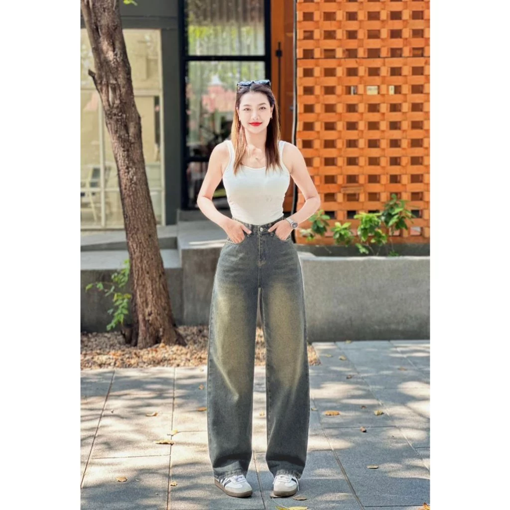 919JEANS กางเกงยีนส์ผู้หญิง เอวสูง สีฟ้าซีดจาง thumbnail 5