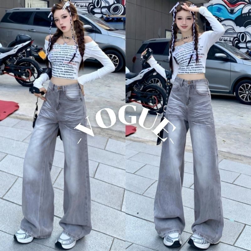 Vogue ဖက်ရှင် ရှည်လျားဂျင်းဘောင်းဘီ—မီးခိုးရောင် Fade ဒီဇိုင်း (S611)