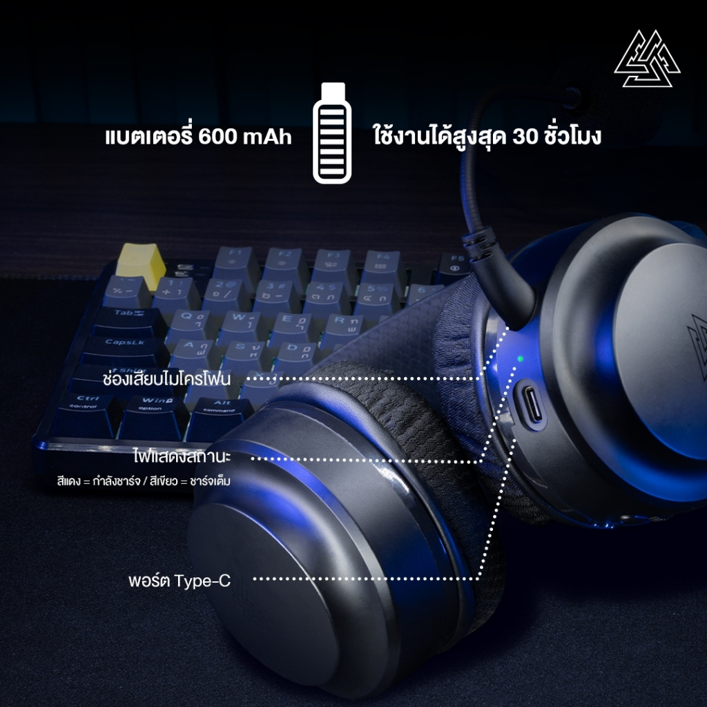[ประกัน 1 ปี] EGA TYPE-GH3 PRO หูฟังเกมมิ่ง เชื่อมต่อบลูทูธ/ไวร์เลส ถอดไมค์ได้ มีโหมดเกม เพลง หนัง