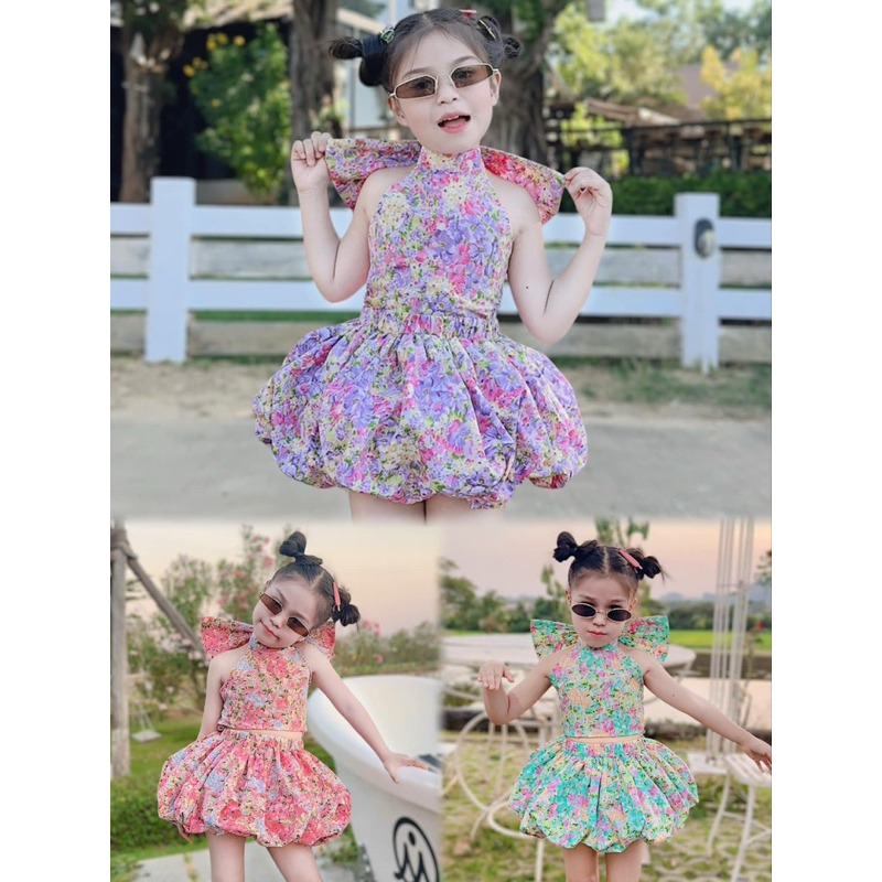 ชุดลายดอกเด็ก โบว์ใหญ่ ได้ทั้งชุด 2 ชิ้น กระโปรงบอลลูนน่ารักมากเเม่ สีสันสดใส่ เหมาะกับซัมเมอร์สุดๆ
