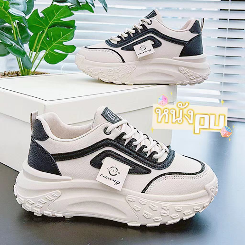 New!!{รุ่นใหม่มาแรง ส้นหนาถึง5.5cm}รองเท้าผ้าใบผู้หญิง รแงเท้าแฟชั่น พื้นรองเท้าทนต่อการสึกหรอ ทรงสวย พร้อมส่ง A727