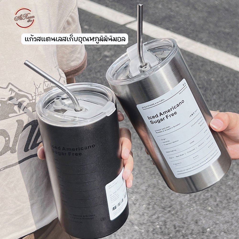พร้อมส่ง แก้วสแตนเลส พร้อมหลอด แก้วมินิมอล แก้วกาแฟ แก้วเก็บอุณหภูมิ สไตล์มินิมอล