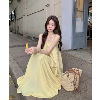 UMISOเดรสออกงาน ชุดเดรสยาว ดเดรสผู้หญิง เนื้อผ้าใส่สบาย ชุดเที่ยวทะเล เดรสทรงหลวม เดรสคอกลม
