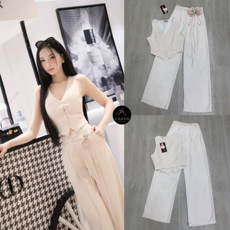 CODE-D CLOSETS : Set เสื้อ + กางเกง มีดอกไม้กับเชือกผูกให้ด้วย😍 Size S มือ 2