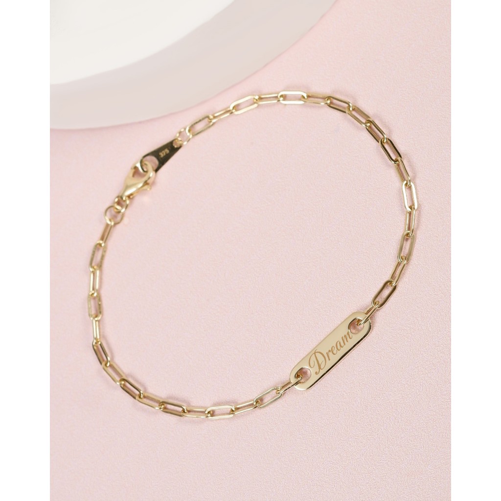 สร้อยข้อมือทองแท้ 9K Paper Clip Engraving Bar
