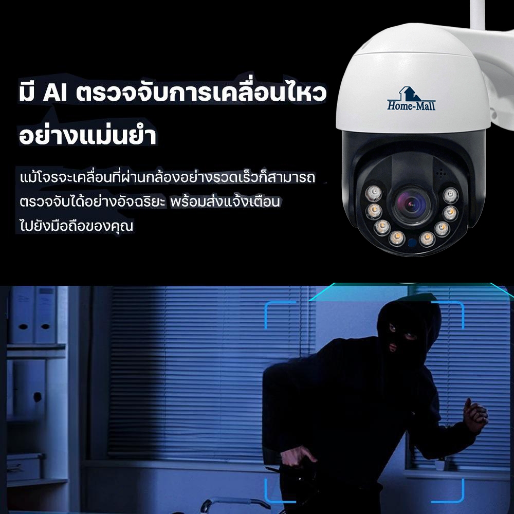 HOME-MALL กล้องวงจรปิดกันน้ำ กล้องวงจรปิด PTZ Wifi ไร้สาย ไซส์มินิ หน้าปัดดำ ip camera WIODO
