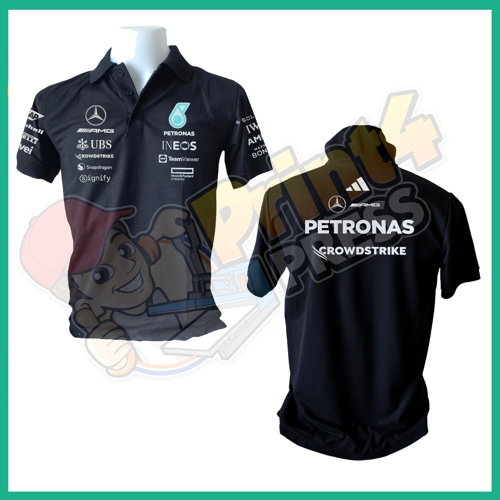 Polo คอปกสีดำ เมอซิเดส Mercedes F1 2025 AMG Petronas เสื้อเชิ๊ต เสื้อคอปก เสื้อ shirt 100% Cotton ผ้