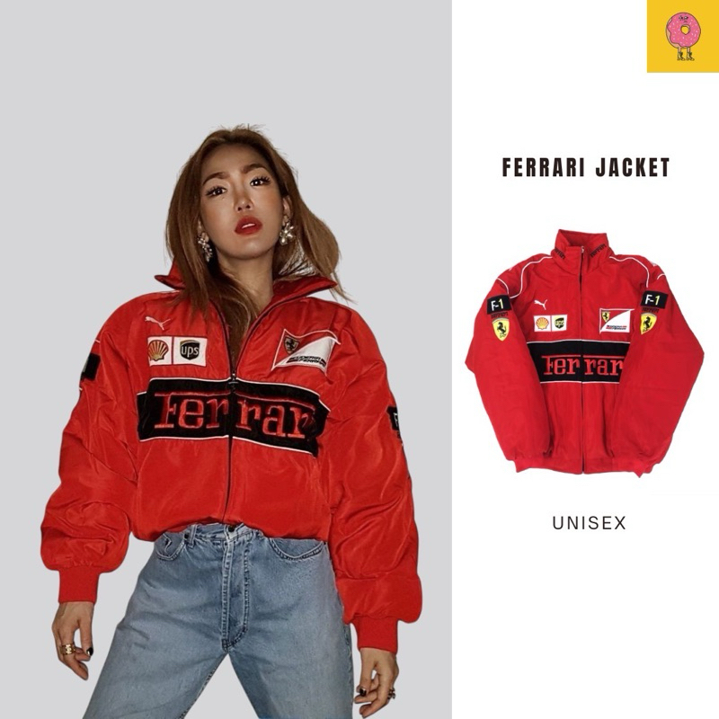 [พร้อมส่งในไทย💯] F1เสื้อเเจ็คเก็ต Ferrari Jacket Vtg.สีเเดงล้วน🏁🏎️
