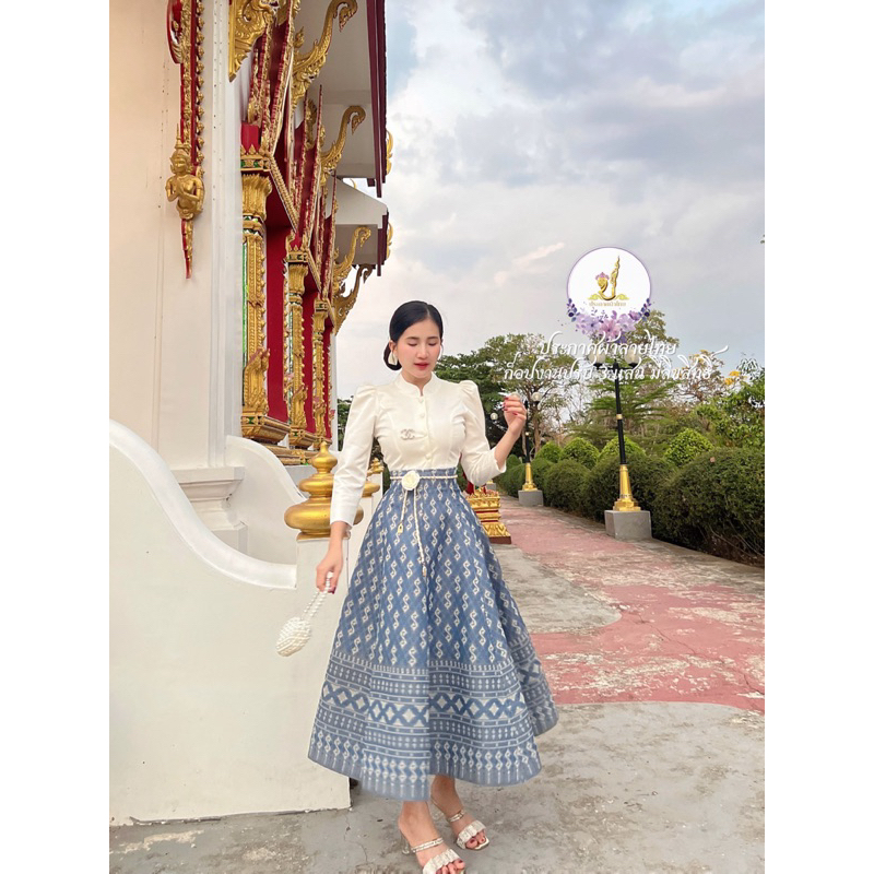 ราคาถูก Z122(เฉพาะกระโปรง)ผ้าถุงผ้าทอลายทั้งผืนอัดกาวทั้งตัวงานซิบหลังสีฟ้าเทาลายขอ#ชุดไทยประยุกต์ #ชุดไทยราคาถูก ราคา ถูกที่สุด ดีลบีเคเค แกลเลอรีภาพที่ 2
