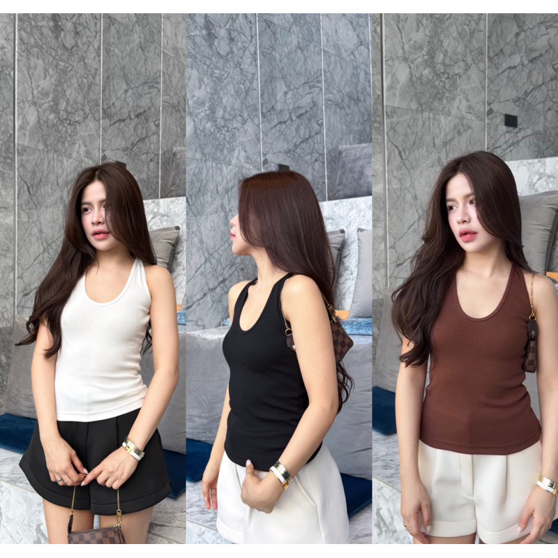 Tank top - เสื้อกล้ามคล้องคอ ผ้าร่องหนา กระชับหุ่นทรงสวย ใส่แล้วเก็บเนื้อดีมาก (กล้ามคล้องคอ)