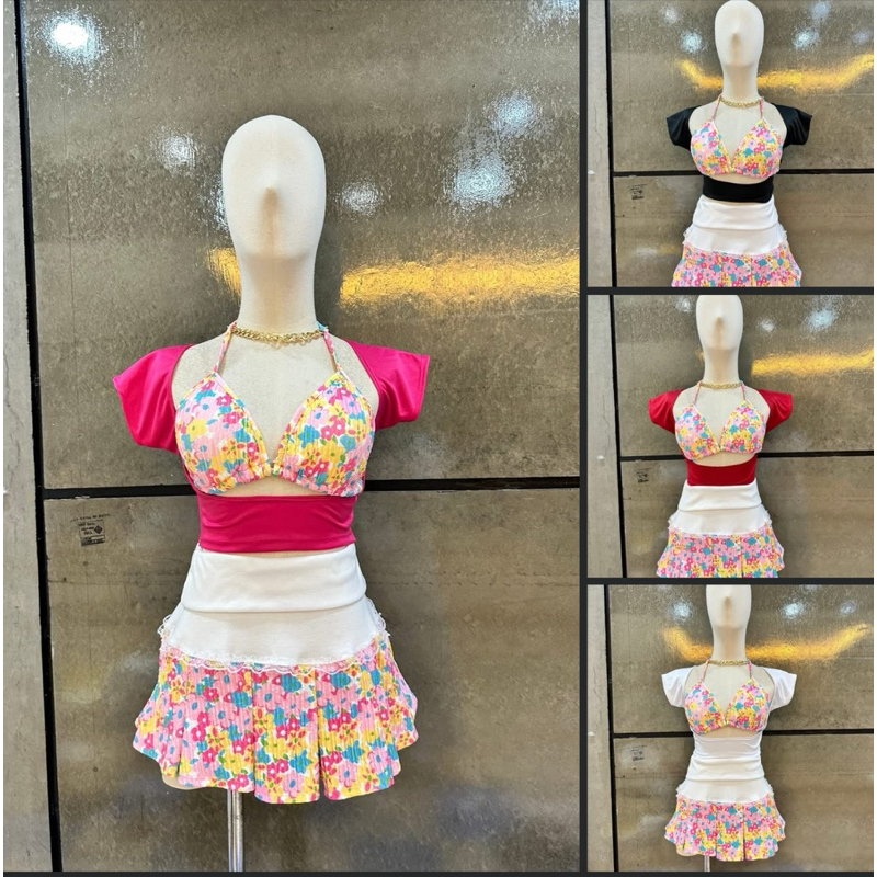 1.1 ✅[พร้อมส่ง ผอม/อวบ ] เซ็ต3ชิ้น งานฮิตต๊อกต๊อกผ้าร่อง❤️‍ ต้อนรับสงกรานต์ บิกีนี่มีฟองน้ำ+เสื้อยืดเว้าอก+กระโปรง