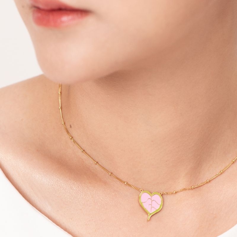 สร้อยใบโพธิ์ 18K ทองหุ้ม หนา 2.5 ไมครอน สีทอง [Bodhi Leaf Enamel 18K Gold Vermeil Pedant Necklace]