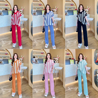 LILY งานป้าย งานนำเข้า ชุดเซ็ตผ้าไหมพรม ชุดเซ็ต2ชิ้น[เสื้อ+ก…