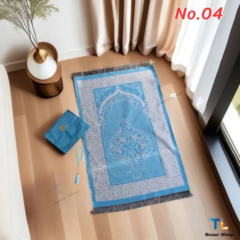 ผ้าปูละหมาดพร้อมกระเป๋าแบบพกพา แบบบาง ใช้วัสดุอย่างดี ในsetแถมฟรีลูกปะคำ 1 เส้นวัสดุ:เส้นใยโพลีเอสเตอร์ Size : 70x110cm - รูปที่ 3