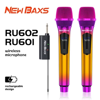New Baxs ไมโครโฟนไร้สายแบบชาร์จรอบ UHF RU601/RU602 5V ไมโครโฟนคาราโอเกะ KTV ปาร์ตี้ 50 ม. แบบชุบไฟฟ้า 6.5 มม.