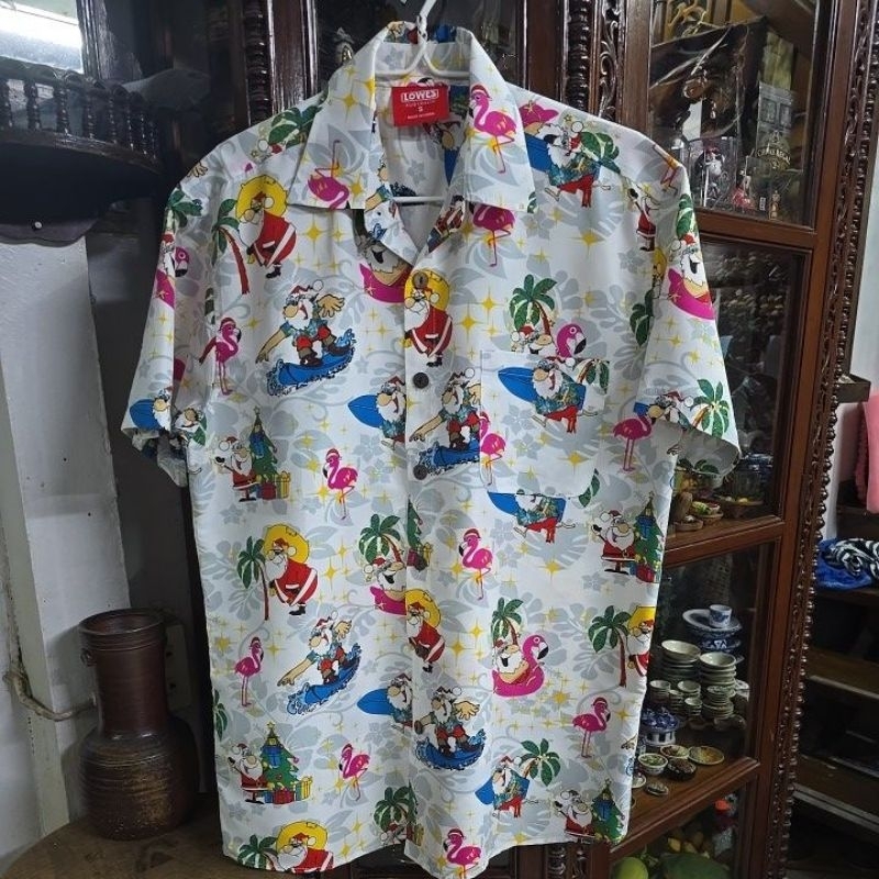 👕เสื้อเชิ้ตฮาวาย LOWES แท้size s อก45"ไหล่18"ยาว29" ผ้าโพลีเอสเตอร์ กระดุมกะลาสีสดผ้าใหม่ป้ายครบ ไม่