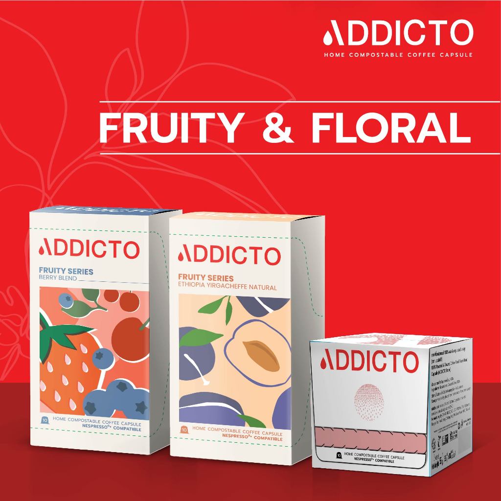 ADDICTO I Fruity & Floral Series I Home Compostable Coffee Capsule I แคปซูลกาแฟ ใช้กับเครื่อง Nespresso ได้ คั่วอ่อน