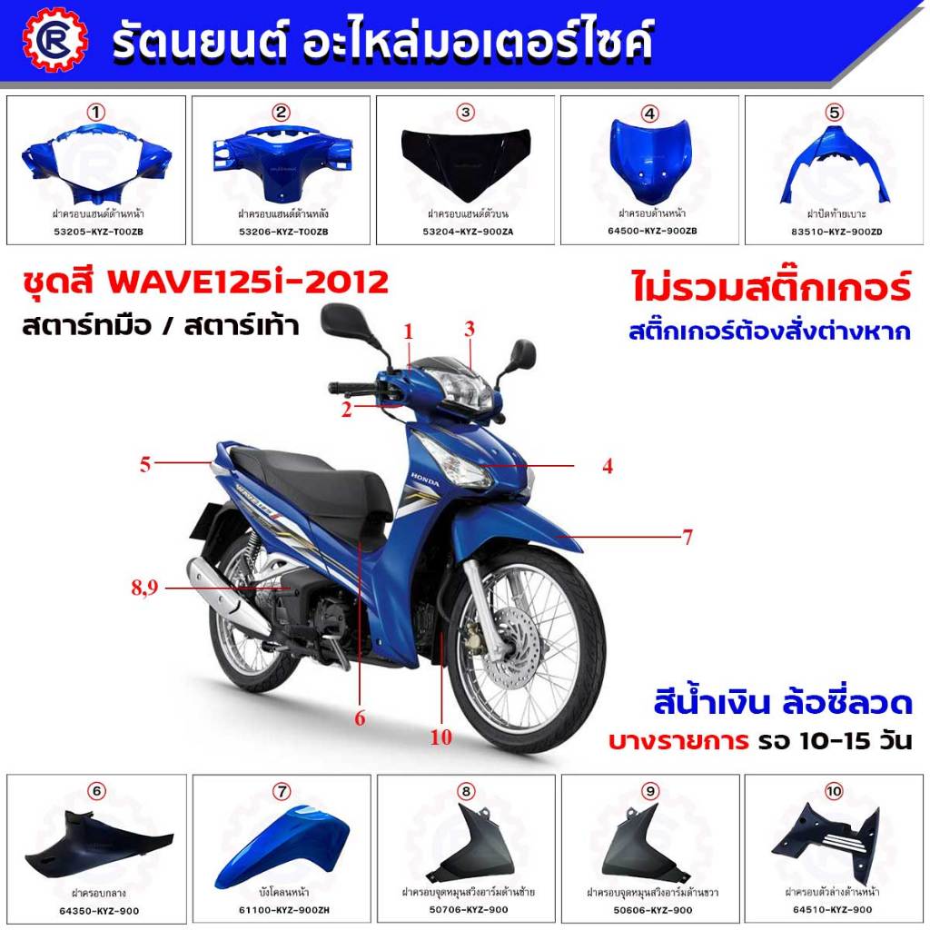 ชุดสี HONDA WAVE125i ปี 2012 สีน้ำเงิน BLU สตาร์ทมือ/สตาร์ทเท้า ดิสก์เบรกหน้า ดิสก์เบรกหน้า เปลือกสีwave125ปลาวาฬ