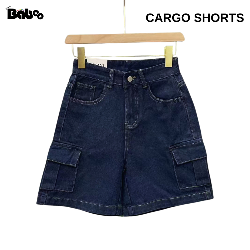 BB N203 กางเกงยีนส์ผู้หญิง Denim Cargo Shorts (S-XL)