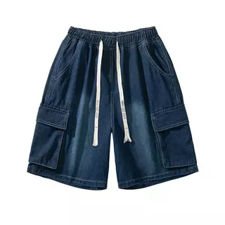 กางเกงยีนส์ขาสั้น cargo เอวยางยืด เท่ๆสไตล์เกาหลี 3 สี ดำ ฟ้า นำ้เงิน
