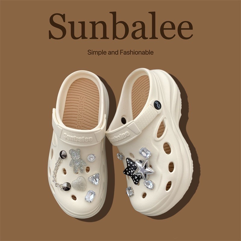 SHO-SUNT8🧀รองเท้าหัวโต เสริมส้น สไตล์เกาหลี แถมตัวติด  วัสดุ ยาง EVA ใส่สบาย รองเท้าส้นตึก สีพื้นน่ารัก🧀