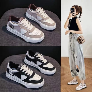 【พร้อมส่ง】รองเท้าผ้าใบเสริมส้น แบบผูกเชือก รองเท้าผ้าใบแฟชั่น ใส่สบาย